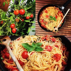 Spaghetti mit Tomaten und Basilikum